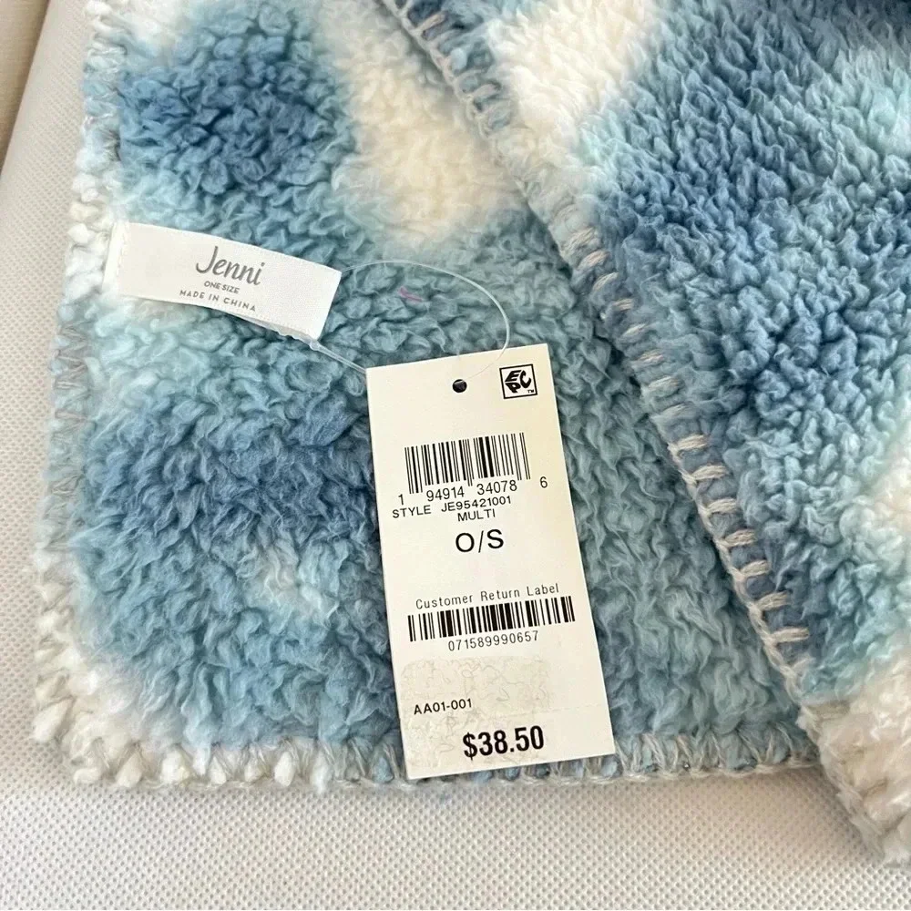 Jenni Fleece Sherpa Scarf Blue/White Tie Dye Print